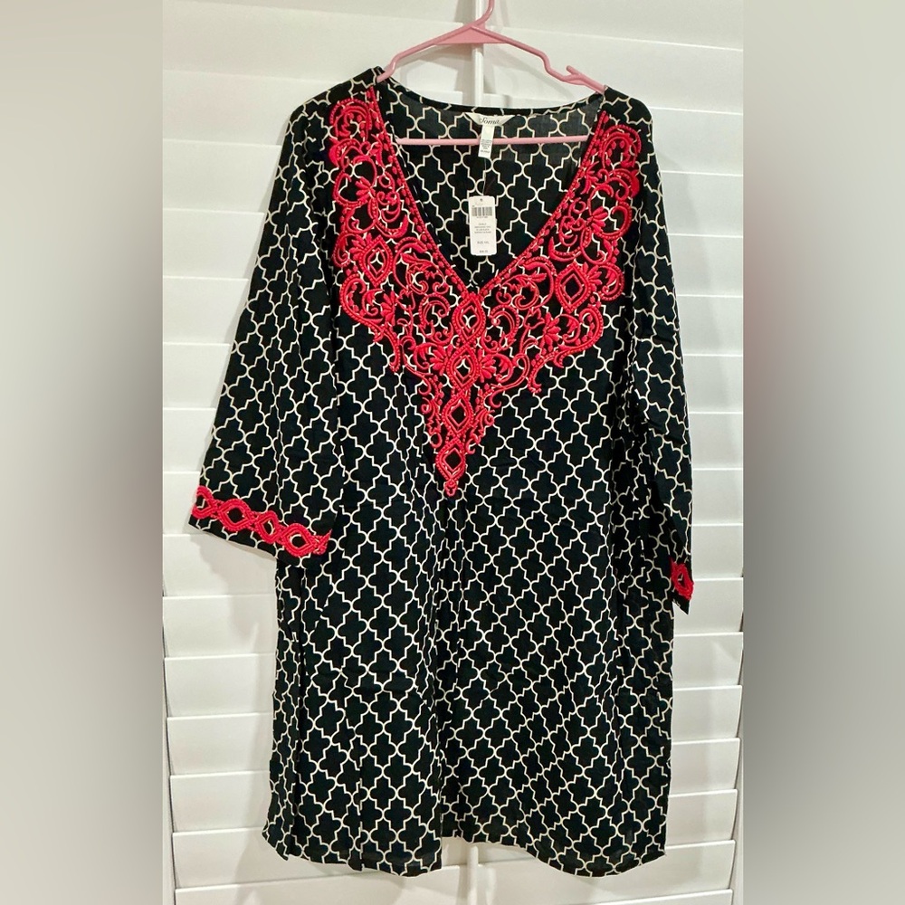 Soma Black Tunic with Red Embroidery